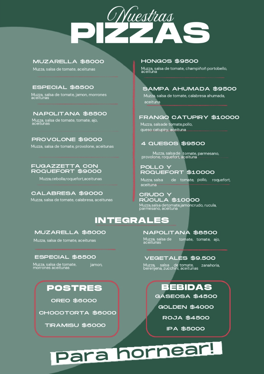Menú Vitto Pizzas